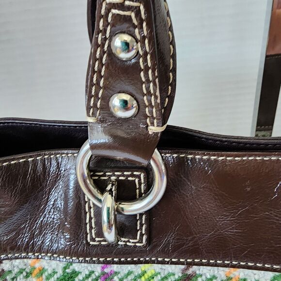 Coach Penelope Tattersall Satchel Plaid Wool  Multi-color & Brown Patent Leather - Picture 4 of 16